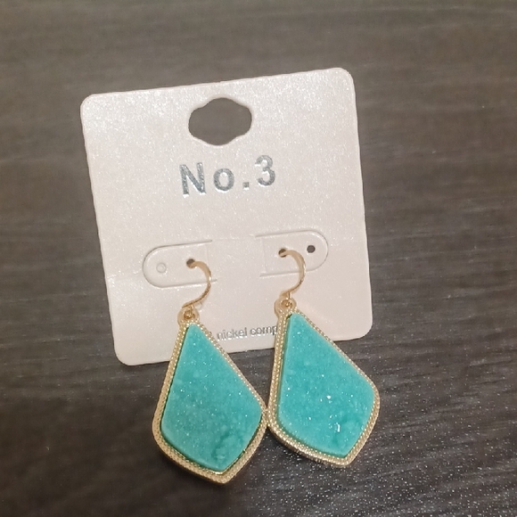 Chic Gold and Aqua Drop Earrings - Picture 2 of 2